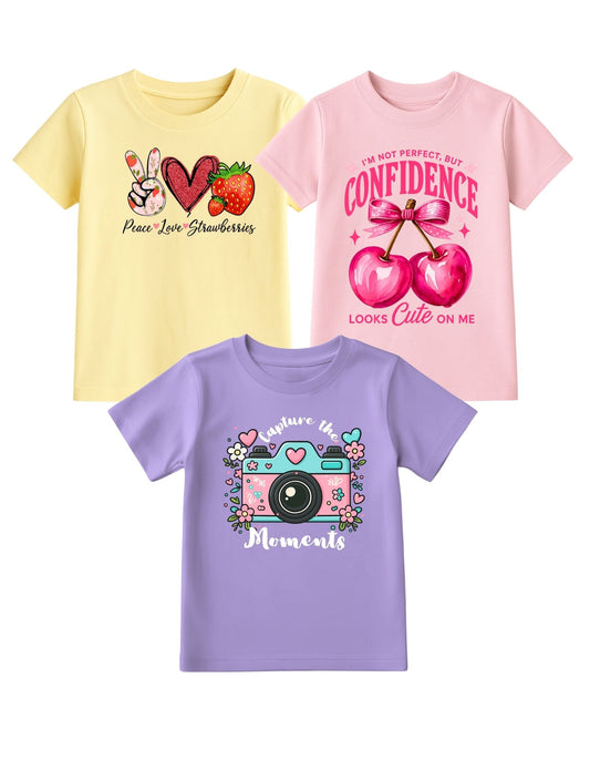 Cute & Colorful Girls T-Shirts – Pack of 3 Fun Graphic Tees