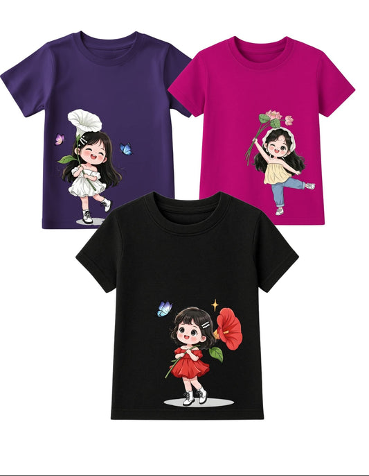 Casual Girls T-Shirts – Pack of 3 Fun Graphic Tees