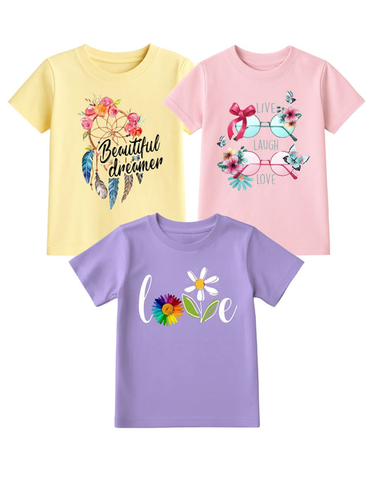 Cute & Colorful Girls T-Shirts – Pack of 3 Fun Graphic Tees